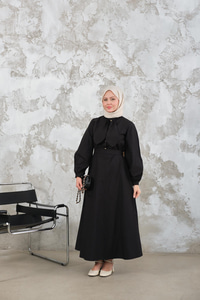 Bel Bağlamalı Elbise Siyah