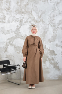 Bel Bağlamalı Elbise Vizon