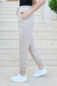 Bel Bağlamalı Eşofman Krem