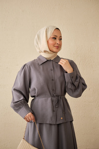 Bel Bağlamalı Gömlek Takım Gri