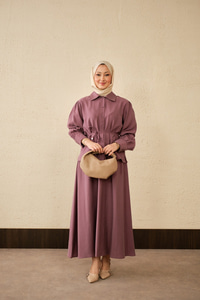 Bel Bağlamalı Gömlek Takım Mürdüm