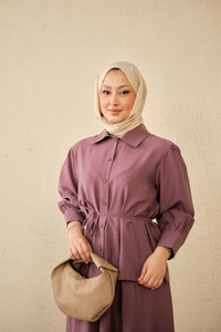 Bel Bağlamalı Gömlek Takım Mürdüm