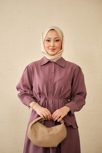 Bel Bağlamalı Gömlek Takım Mürdüm