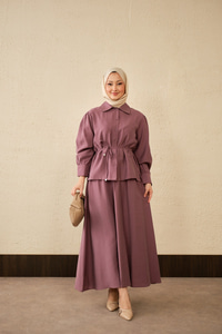 Bel Bağlamalı Gömlek Takım Mürdüm