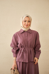 Bel Bağlamalı Gömlek Takım Mürdüm