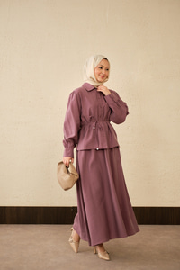 Bel Bağlamalı Gömlek Takım Mürdüm