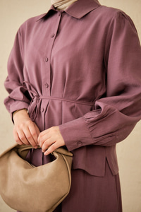 Bel Bağlamalı Gömlek Takım Mürdüm