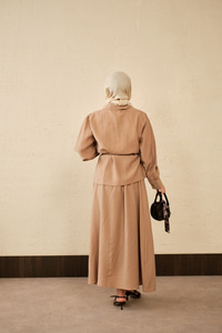 Bel Bağlamalı Gömlek Takım Vizon