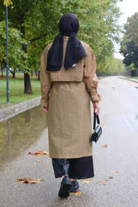 Bel Bağlamalı İki Parça Trenç Vizon