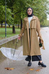 Bel Bağlamalı İki Parça Trenç Vizon