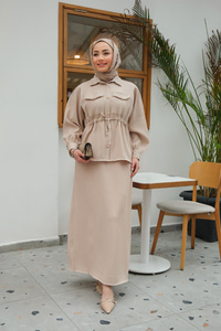 Bel Bağlamalı İkili Takım Bej