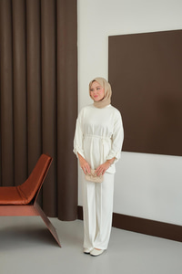 Bel Bağlamalı İkili Takım Ekru