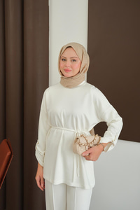 Bel Bağlamalı İkili Takım Ekru