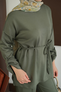 Bel Bağlamalı İkili Takım Koyu Yeşil