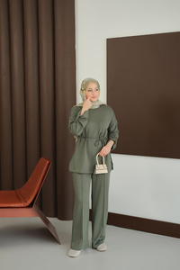 Bel Bağlamalı İkili Takım Koyu Yeşil