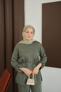 Bel Bağlamalı İkili Takım Koyu Yeşil