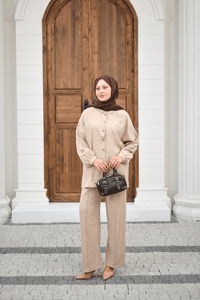 Bel Bağlamalı İkili Takım Krem