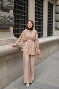 Bel Bağlamalı İkili Takım Krem