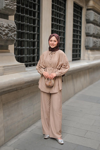 Bel Bağlamalı İkili Takım Krem