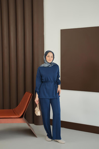 Bel Bağlamalı İkili Takım Saks Mavi