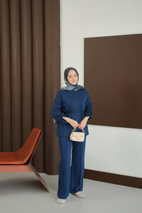 Bel Bağlamalı İkili Takım Saks Mavi