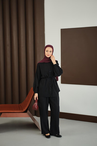 Bel Bağlamalı İkili Takım Siyah