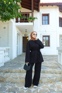 Bel Bağlamalı İkili Takım Siyah