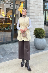 Bel Bağlamalı İnce Yelek Krem