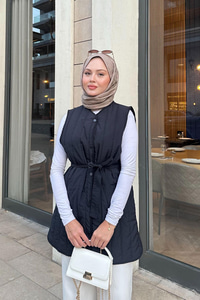 Bel Bağlamalı İnce Yelek Siyah