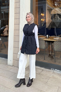 Bel Bağlamalı İnce Yelek Siyah