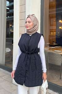 Bel Bağlamalı İnce Yelek Siyah