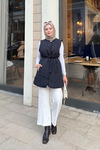 Bel Bağlamalı İnce Yelek Siyah