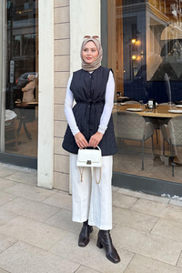 Bel Bağlamalı İnce Yelek Siyah