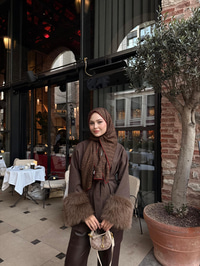 Bel Bağlamalı Kaşe Kaban Kahverengi