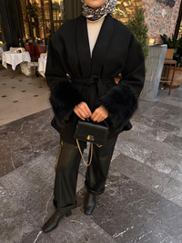 Bel Bağlamalı Kaşe Kaban Siyah