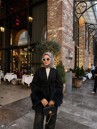 Bel Bağlamalı Kaşe Kaban Siyah