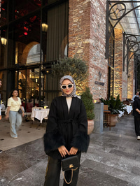 Bel Bağlamalı Kaşe Kaban Siyah