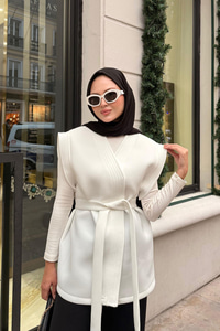 Bel Bağlamalı Kimono Beyaz