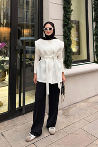 Bel Bağlamalı Kimono Beyaz