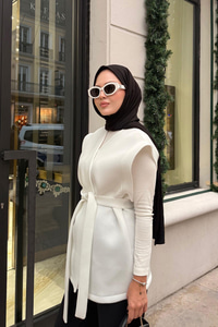 Bel Bağlamalı Kimono Beyaz