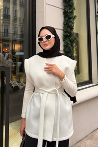 Bel Bağlamalı Kimono Beyaz