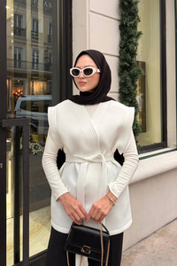 Bel Bağlamalı Kimono Beyaz
