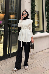 Bel Bağlamalı Kimono Beyaz