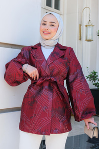 Bel Bağlamalı Kimono  Bordo