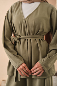 Bel Bağlamalı Kimono Takım Açık Yeşil