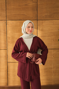 Bel Bağlamalı Kimono Takım Bordo