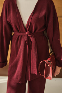 Bel Bağlamalı Kimono Takım Bordo