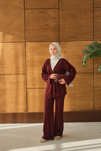 Bel Bağlamalı Kimono Takım Bordo