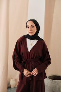 Bel Bağlamalı Kimono Takım Bordo