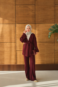 Bel Bağlamalı Kimono Takım Bordo
